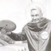 Man in space suit holding a disc.