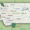 Map of Montana with cities and rivers.