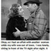 Vintage couple embracing in dramatic scene.