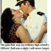 Couple embracing, man in naval uniform.