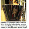 Olympic torch with flame at event.