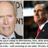 Two men with text about voting.