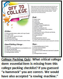Freshman Year College 1,375-Item Bare Essentials Packing Checklist