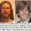 Man beside Jesus painting with humorous text.