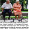 Elderly couple sitting on a park bench.