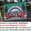 Sammamish Cafe sign with humorous text.