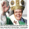 Person in papal attire, humorous text overlay.