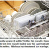 Neatly organized dishwasher with dishes and utensils.