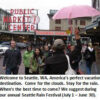 Seattle's Pike Place Market, people with umbrellas.