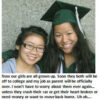 Two young women, one in graduation attire.