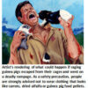 Man attacked by aggressive guinea pigs illustration.