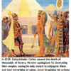 Conquistador Cortez meets Aztec figures, historical scene.
