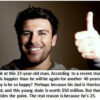 Smiling man giving thumbs up gesture.