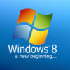 Windows 8 logo with tagline "a new beginning.