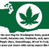 Washington map with cannabis leaf emblem.