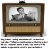 Retro TV advertisement with a smiling presenter.