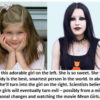 Young girl and goth teenager side by side.