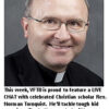 Smiling man in clerical attire with text.