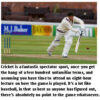 Cricketer batting with humorous caption text.