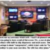Man cave with recliners and multiple TVs.