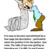 Cartoon man overwhelmed by long job description.