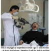 Dentist humor with drill and patient.