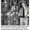 Deputy and townspeople behind jail bars.