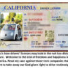 California driver's license with self-driving car.