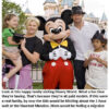 Family posing with Mickey Mouse at Disneyland.
