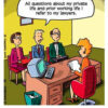 Cartoon of a humorous job interview scenario.