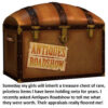 Antique treasure chest with "Antiques Roadshow" sign.
