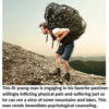 Man hiking with large backpack uphill.