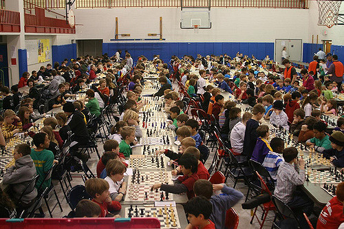 This is the scene at the chess tournament I enrolled our girls in when they were in elementary school. What a wonderful way for a parent to kill 10 hours on a Saturday, that is, if you find watching bowling a little too exciting.