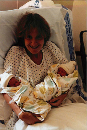 This is my sister Betsy, cradling her newborn identical twin boys. I know, it’s hard to tell them apart. So, in case you’re not sure who is who, Betsy is the one in the middle.