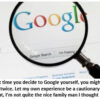 Magnifying glass over Google search page.