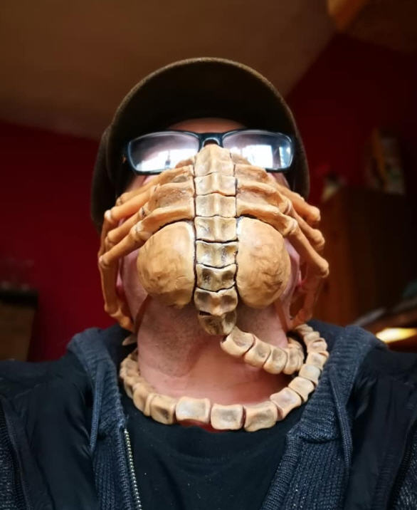 The ALIEN FACEHUGGER mask. In addition to preventing the spread of the Coronavirus, it offers the added ability to prevent any intimate contact with the opposite sex.