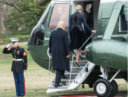 Trump preparing to board Marine One for the final time, after getting fired by the American People. The reasons given for his abrupt termination were many, but boiled down to this: “We (the American people) think you’d be happier selling condos, Donald.”
