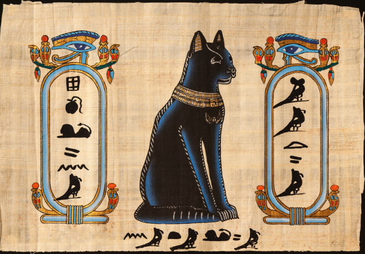 As far back as 2,500 years ago, in ancient Egypt, cats were revered. Here is a piece of funerary fabric depicting a cat trying to decide which priceless urn to knock over. It ultimately chose the one on the right.