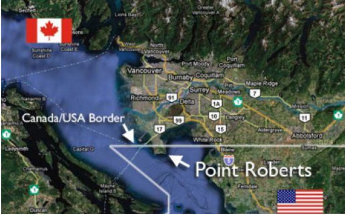 See that sliver of land hanging down from Canada? That’s Point Roberts, WA. Canadians feel the border was drawn wrong and that the USA ripped them off by stealing this chunk of their land. And they’re itching to get it back.